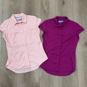 Magellan Outdoors Light Peach and Deep Purple Sports Shirts